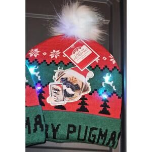 Merry Pugmas Light-Up X-mas Knit Hat Dog Holiday Cap One Size Fits Most Set Of 2